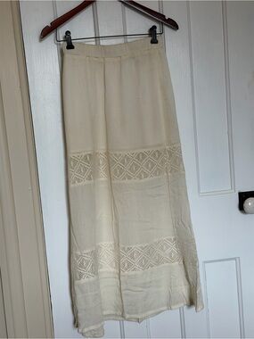 Cream Lace Panel Maxi Skirt - Women
